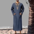 thumbnail image 2 of LUOGENLI Male T-shirts for Mens Mens Arab Mens Long Sleeve Robe Printed V Neck Design Loose Breathable Robe Mens T-shirts Graphic Tees Summer Clothes Mens T-shirts Graphic Tees Summer Clothes Navy S, 2 of 5