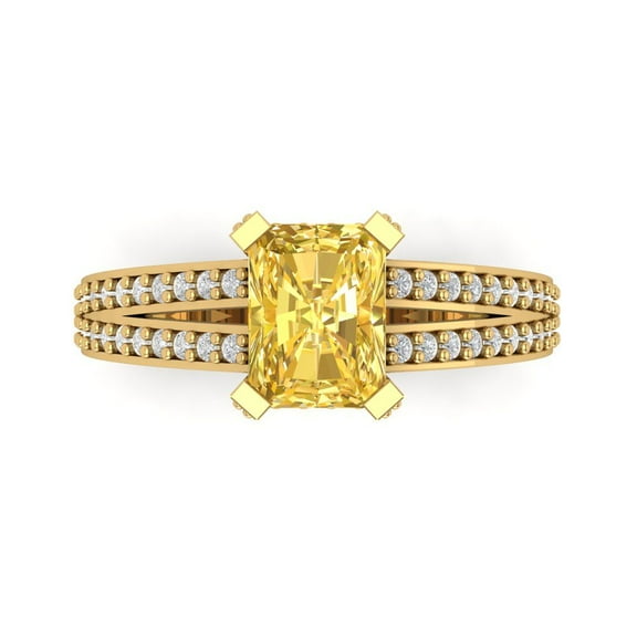 Solitaire with Accents Engagement Ring for Women - 2.45ct Simulated Yellow Diamond in 14K Yellow Gold Promise Ring