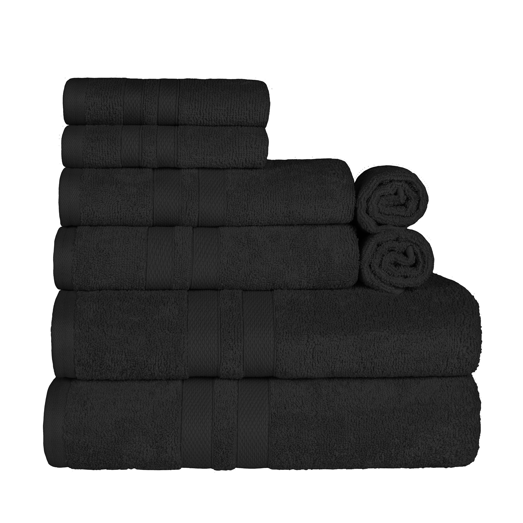 Superior Ultra Soft Cotton Solid 8-Piece Towel Sets, Black