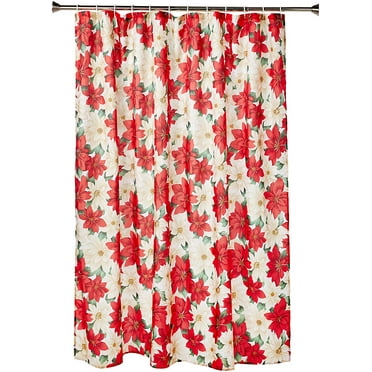 Decorative Christmas Printed Poinsettia Floral Design Shower Curtain - 72" X 72"