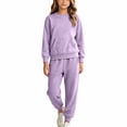 thumbnail image 6 of NordicNest Girls Two Piece Set Casual Fall Outfit with Pocket Kids Plain Color Fashion Sports Outfits Warm Clothes Purple,12-13, 6 of 7
