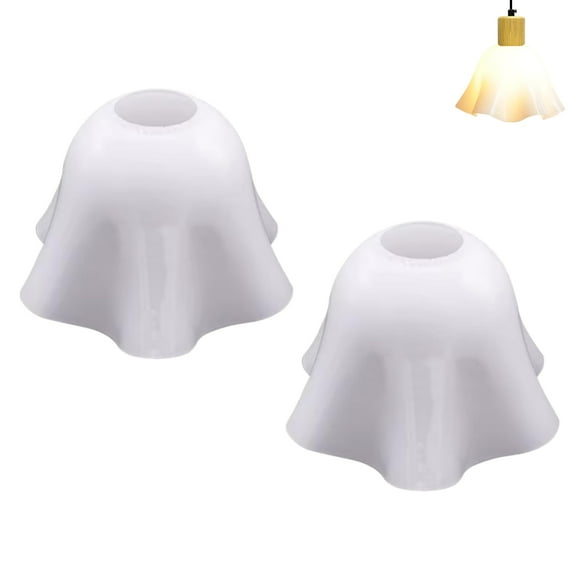 FSLiving 6.7" Milk White Glass Bell Lamp Shade Replacement, White Flower Glass Lampshade Cover, DIY Decorative for Pendant Light Table Lamp Swag Ceiling Lamp Torchiere Wall Sconce 2-Packs