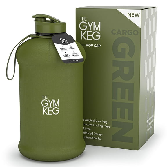 The Green Gym Keg Sports Water Bottle (2.2 L) with Carry Handle, 64oz