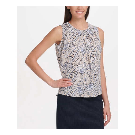 TOMMY HILFIGER Womens Beige Paisley Sleeveless Top Size: XS