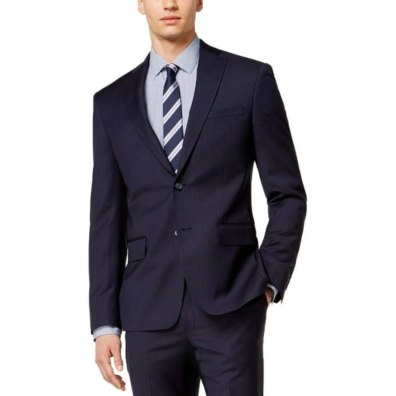 DKNY Men's Navy Wool Modern Fit Stretch Textured Extra Long Suit Jacket Size 44
