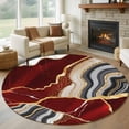 thumbnail image 2 of Red Marble Large Area Rugs for Bedroom Living Room, Soft Non Slip Carpet Bedside Rug, Grey Gold Texture Vintage Farmhouse Art Round Floor Cover Kitchen Accent Rug 8' for Dining Room/Office, 2 of 9