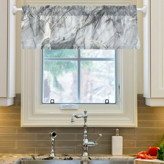 Ryvnso Grey Marble Pattern Window Valance Kitchen Farmhouse Rod Pocket Short Curtain 54x18 inch
