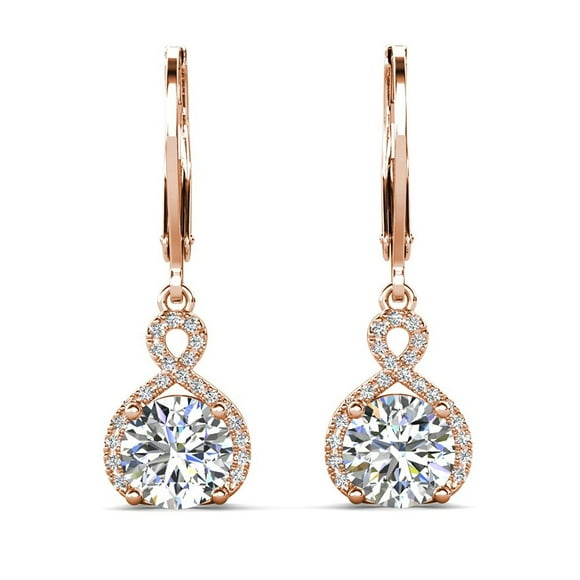 Cate & Chloe Alessandra 18k Rose Gold Plated Dangle Earrings with Simulated Diamonds for Women