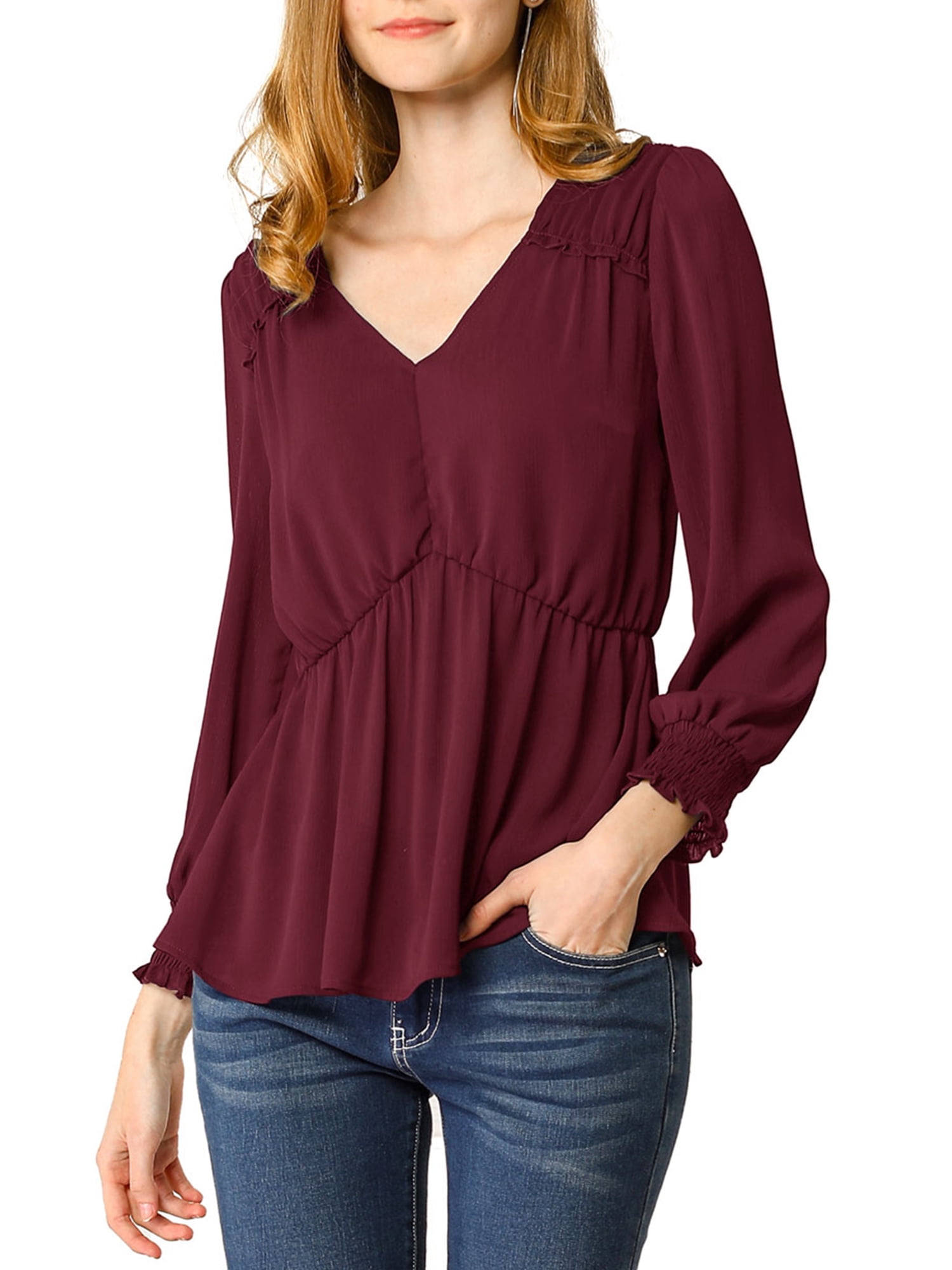 Ruffle Puff Sleeve V-Neck Blouse main image 0