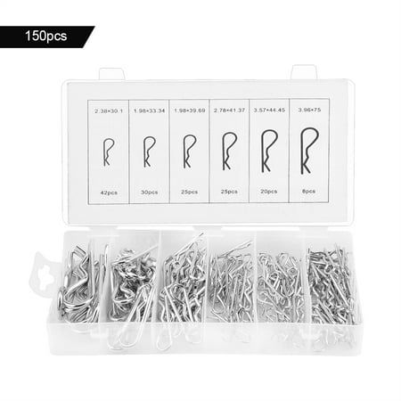 

150pcs R Cotter Pin Tractor Pin Clip Assortment Fastener Set 6 Different Sizes with Plastic Box