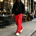 thumbnail image 2 of Nestiefly Men's Cargo Sweatpants Wide Leg Baggy Track Pants Elastic Waist Drawstring Trousers with Pockets Red XL, 2 of 8