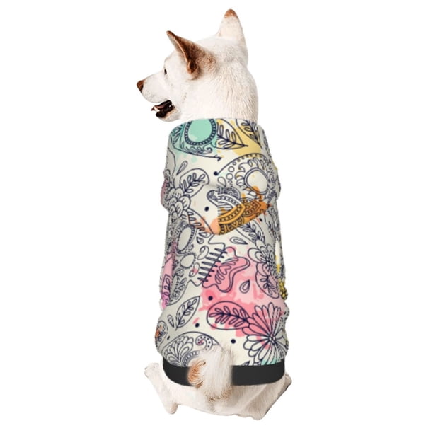 Fotbe Skull and Flowers Sudadera con Estampado para Perros Pequeños – Suéter con Capucha para Mascotas, Tela Suave de Forro Polar con Bolsillo-Small