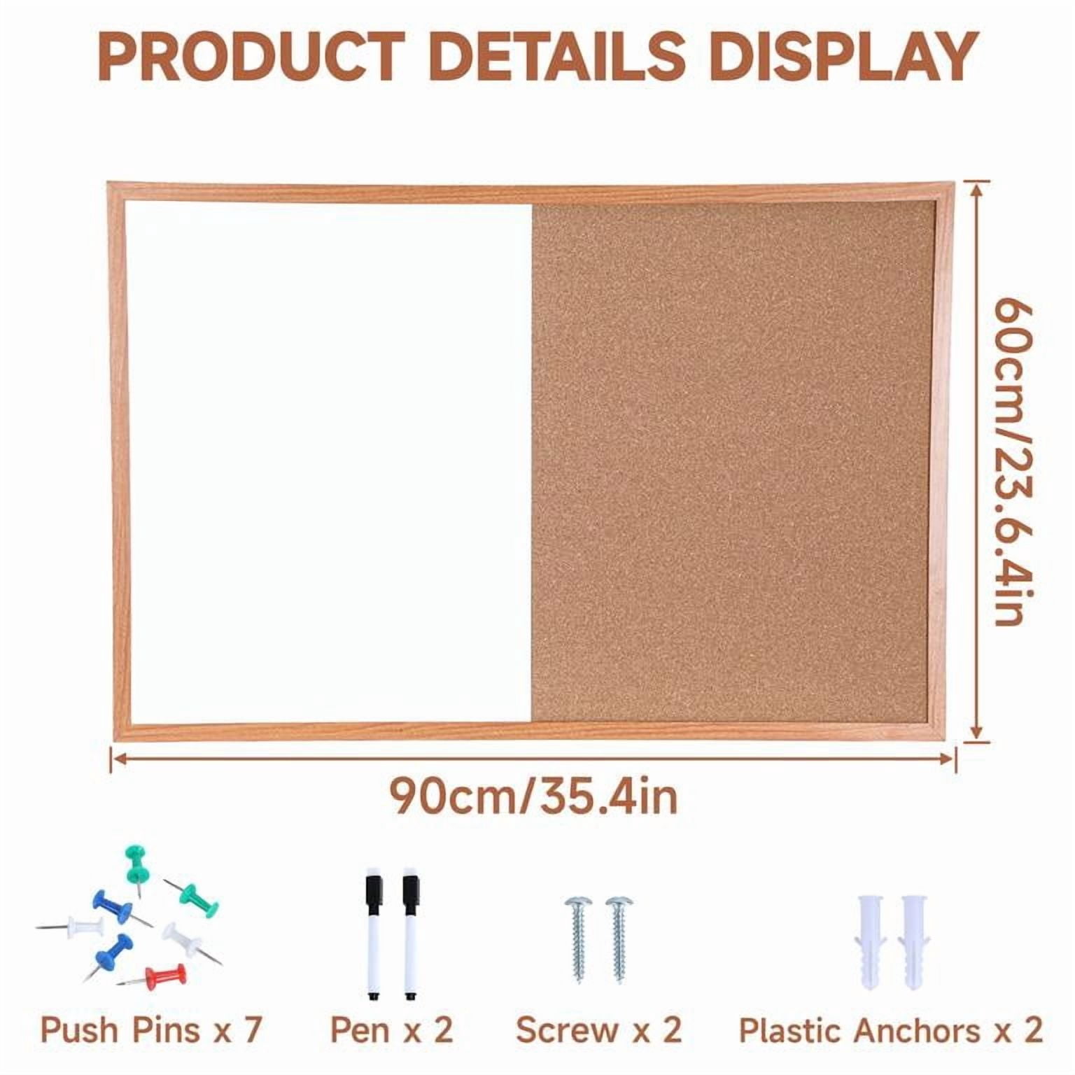 Cork Board White Board Combo, Large Wall Mounted Bulletin Board with Self-Healing Cork Surface, Dry Erase Writing Board for Vision Board, Memo Board, Home Office