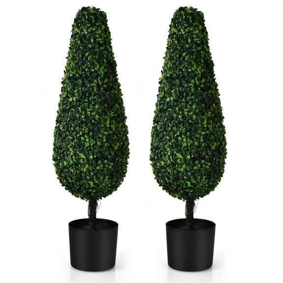 Costway 2 Pack 3FT Artificial Tower Topiary Tree UV Resistant Indoor Outdoor