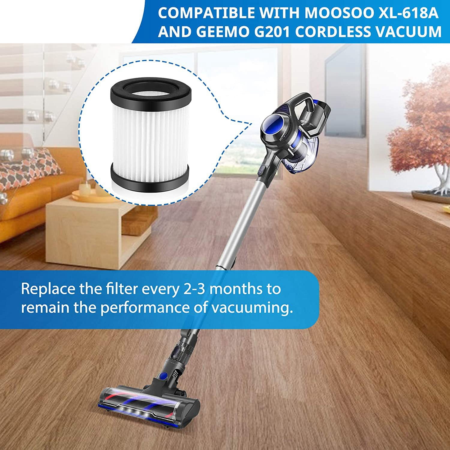 Buy 6 Pack HEPA Replacement Parts Vacuum Filters for MOOSOO XL618A and