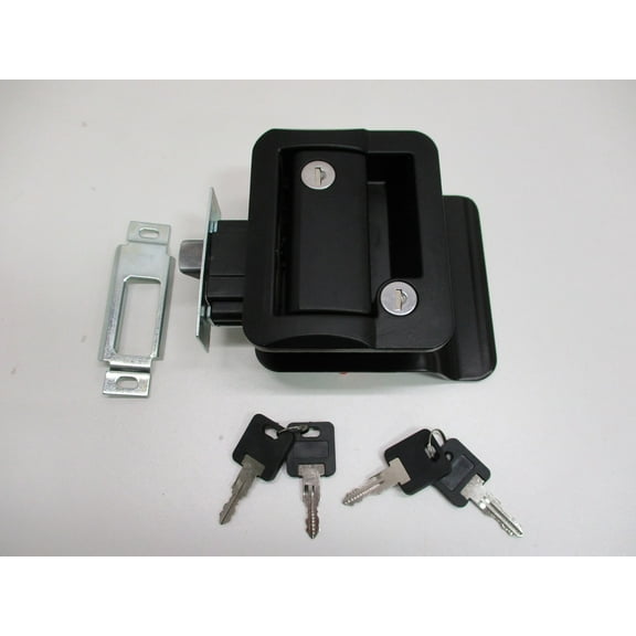 RV Camper Trailer Black Entry Door Handle Latch Keyed Lock w/ Deadbolt / 4 Keys
