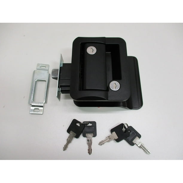 RV Camper Trailer Black Entry Door Handle Latch Keyed Lock w/ Deadbolt