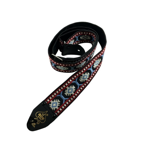 Ace Guitar Strap Vintage Style Jacquard Weave Blue Red & White