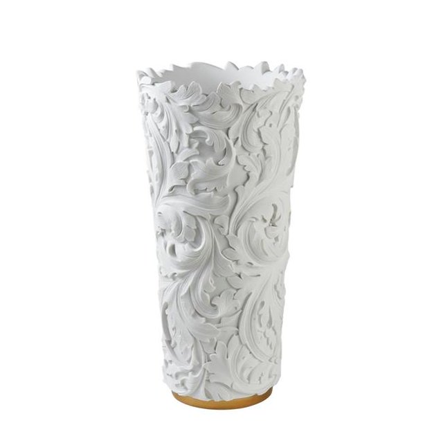 Benzara BM240872 Decor Vase with Baroque Scroll Design, White