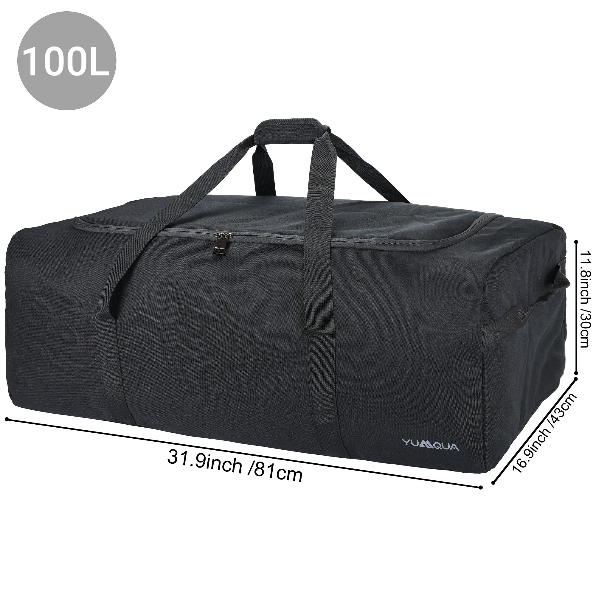 YUMQUA 100L Travel Duffle Bag, Large Camping Gear Storage Weekender Bag Overnight, Gym Bag for Men Women Water & Tear Resistant (Black)