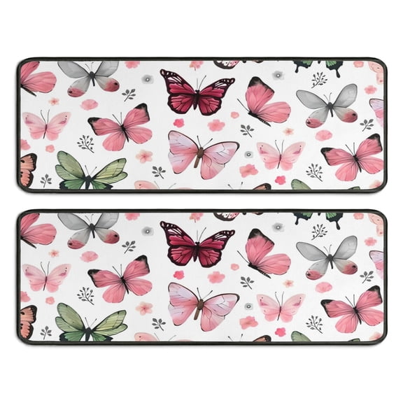 Kitchen Rugs Sets Of 2,White Butterfly Pattern Anti Fatigue Kitchen Mat Rugs Non Slip Washable,Decorative Kitchen Floor Mats for Kitchen,Sink,Laundry,17"x47" 17"x47"