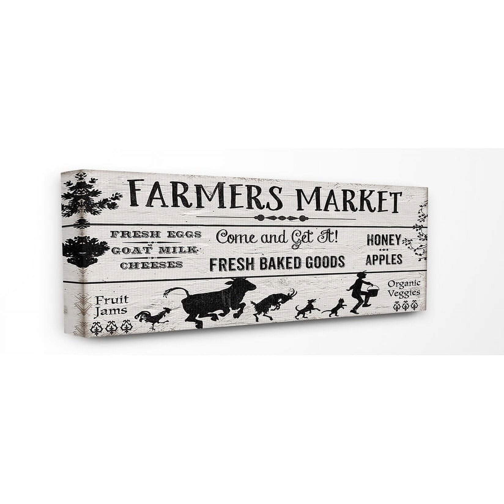 The Stupell Home Decor Black and White Farmers Market Planked Look Sign Canvas Wall Art, 10 x 24