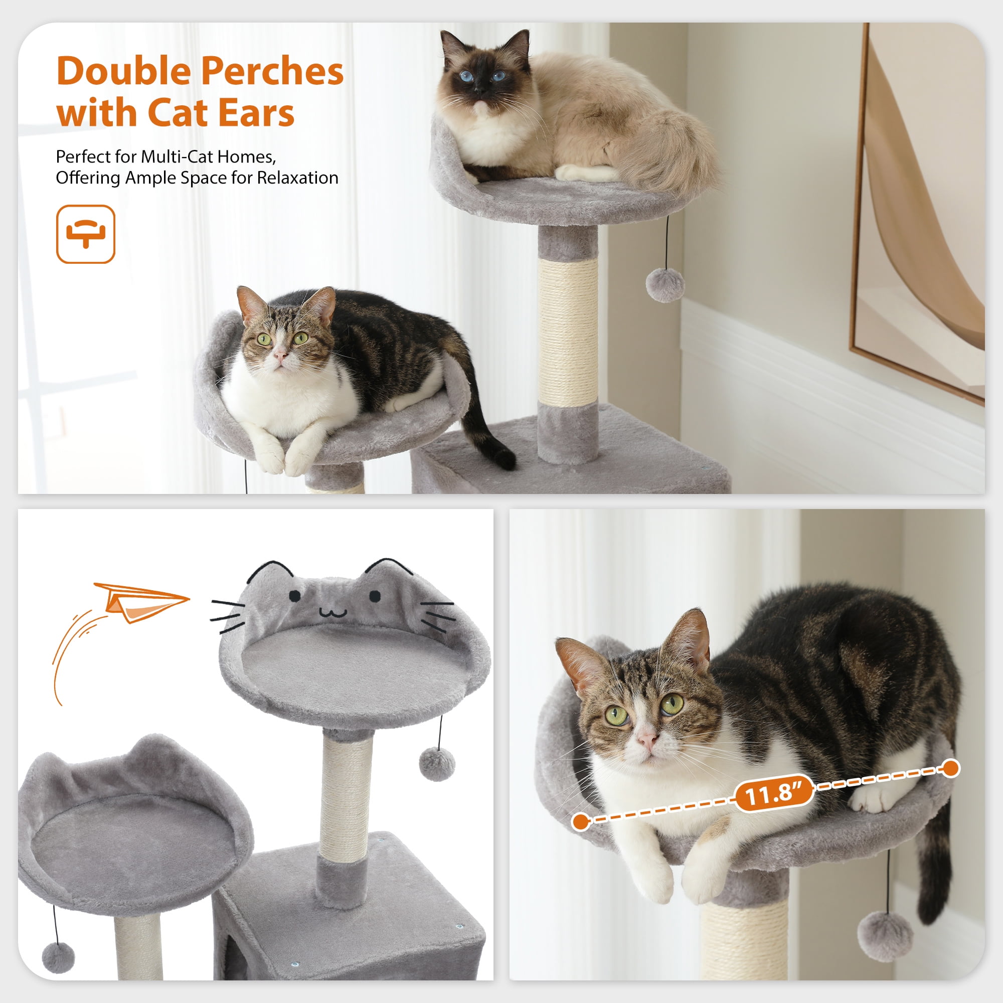 Kadyn 63" Cat Tree Tower for Indoor Cats, 4 Levels Platform Cat Condo for Large Cats with Fully Scratching Posts, Gray