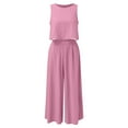 thumbnail image 4 of BYHONG Casual Outfits for Women Sleeveless Tank O Neck Top Short Button Top Wide Leg Pants Pocket Two Piece Suit Light Pink XXL, 4 of 5