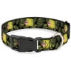 Nickelodeon Pet Collar, Dog Collar Plastic Buckle, Primitive Sponge Pose Leaves Black Green, 7 to 8.5 Inches 0.5 Inch Wide
