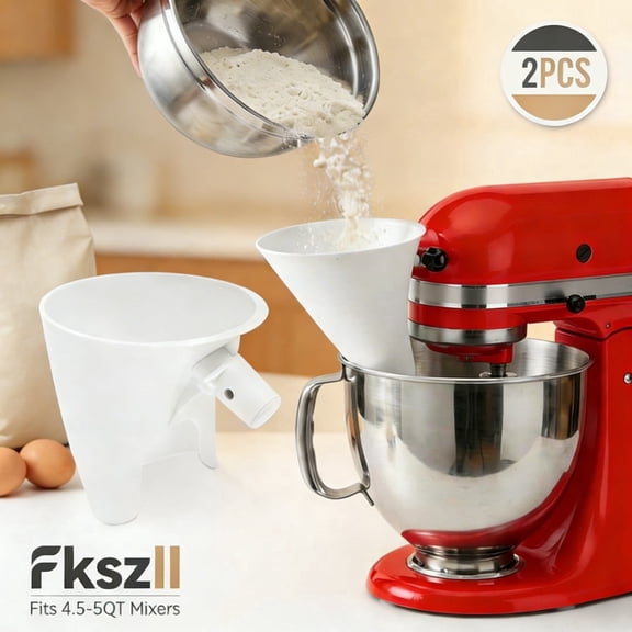 2Pcs Flour Funnel for KitchenAid Mixer Tilt-Head Stand Mixer 4.5–5 Qt (KSM150) Dishwasher Safe No-Mess Baking Tool Easy Pour Accessory (White)