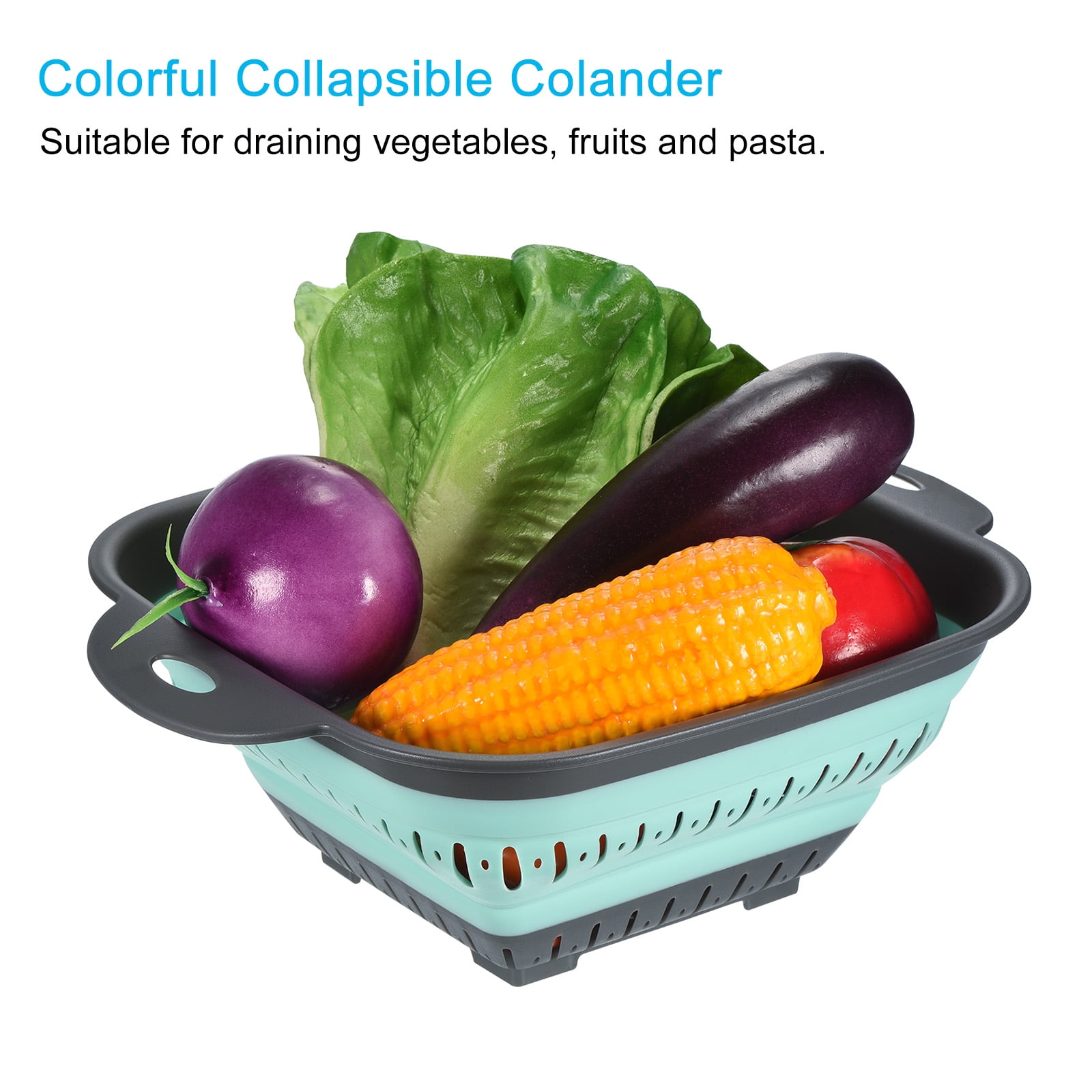Unique Bargains Square Collapsible Silicone Colander with Handle Blue,Green