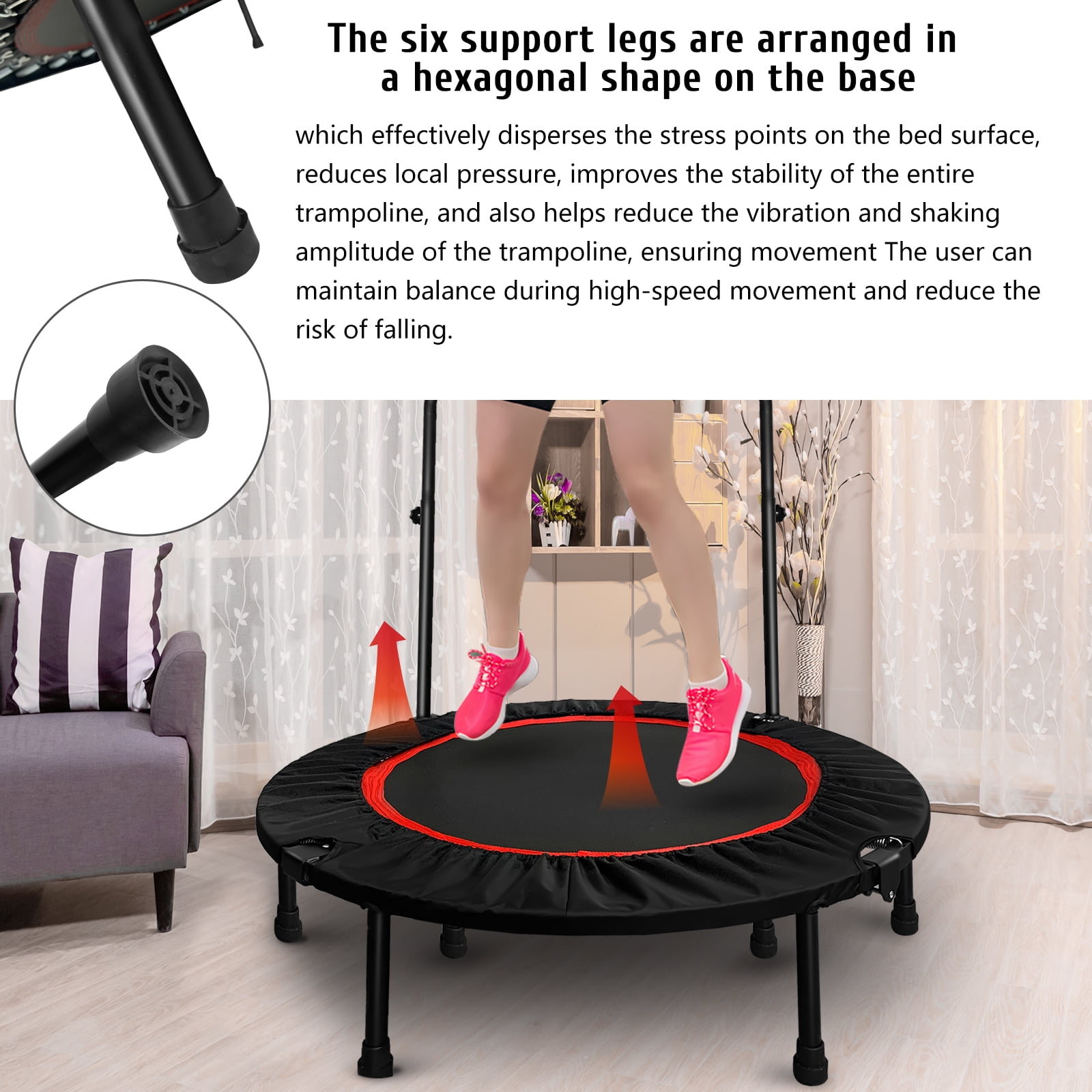 Jacgood 40" Foldable Rebounder Trampoline for Adults, 660 LBS Max Load Heavy Duty Fitness Trampoline with Adjustable Foam Handle, Mini Exercise Bounce Trainer for Home Gym, Indoor Outdoor Workout Equ