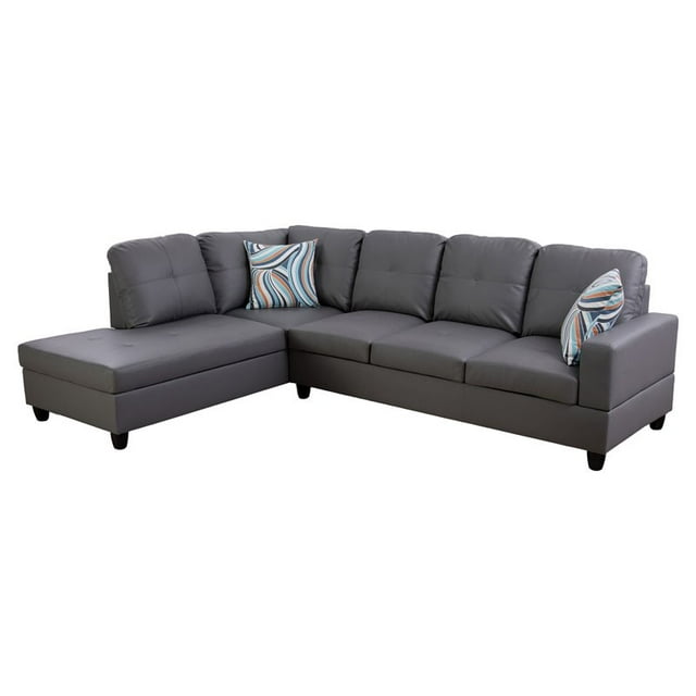 Star Home Living Corp Ben Faux Leather Left Sectional Sofa in Dark Brown