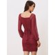 thumbnail image 4 of Vestido Ajustado de Manga Larga con Cuello en V para Mujer Vestido de Cóctel Rojo oscuro XS, 4 of 6