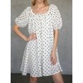 thumbnail image 6 of LMLYSoH Women's Summer Mini Dress Puff Short Sleeve Square Neck Elegant Dot Print A Line Dress, 6 of 8