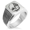 thumbnail image 1 of Stainless Steel Death Zombie Skull Needle Stripe Pattern Biker Style Polished Ring, 1 of 1