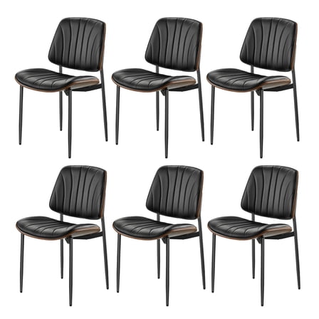 KFFKFF Set of 6 Modern Dining Chairs with Upholstered Leather, Comfortable Cushions, and Metal Legs, Space-Saving Design for Dining Rooms and Kitchens, Black
