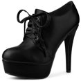 thumbnail image 1 of Unique Bargains Bottines à Talon Aiguille Haut à Plateforme à Lacets pour Femme Noires US 7.5, 1 of 5