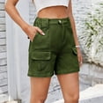 thumbnail image 6 of Pxkloy Womens Denim Cargo Shorts Button Zipper Solid Color Half Jean Shorts Casual Fashion Summer 2025 Denim Shorts with Pockets Army Green,XXL, 6 of 7