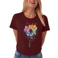 thumbnail image 4 of GEWSEY Womens Cute Make A Wish Dandelion Printed Tee Shirts Summer Cotton Vintage Graphic Tees Tops (Wine, S), 4 of 8