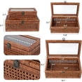 thumbnail image 2 of Rattan and Cane Stacking Boxes with Glass Top Lid - Set of 2 for  Rustic Farmhouse Decor, 2 of 8