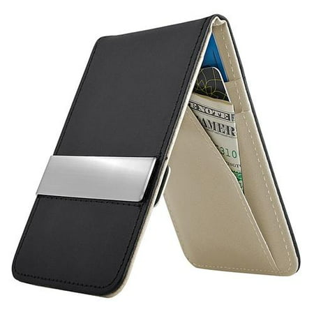 Black/Gray Mens Faux Genuine Leather Silver Money Clip Wallets ID Credit Card Holder (Gift (Best Money Back Credit Card Deals)