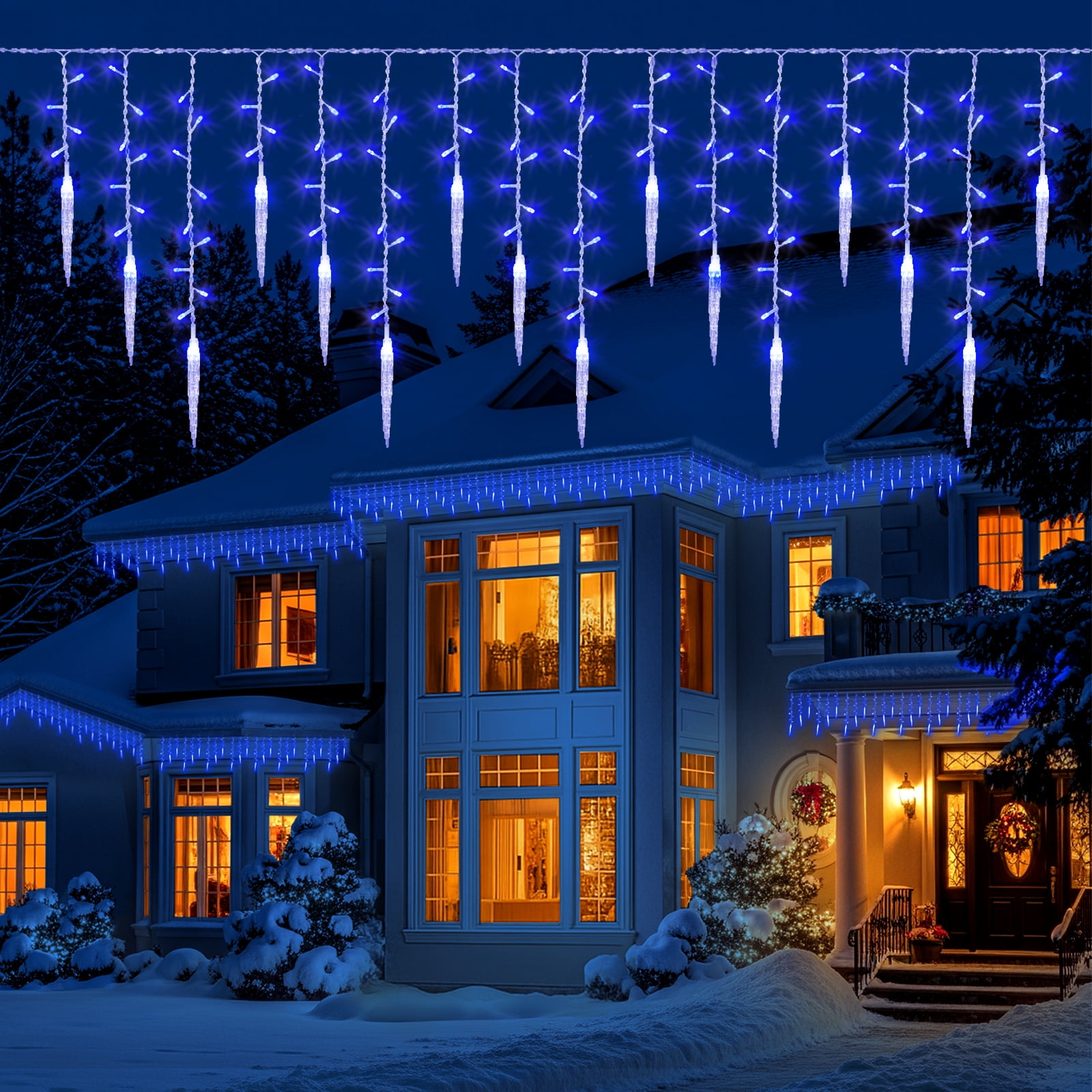 DONGPAI Christmas Icicle Lights, 11.5Ft 96 LED 8 Modes Icicle String Lights with 16 Drops Window Curtain Fairy Lights Outdoor Indoor for Christmas Wedding Holiday Decor