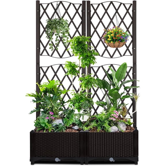 Efoee Wicker Trellis Planter, Outdoor Raised Garden Bed with Drainage Holes, Free-Standing Trellis Planter Box for Vine Climbing Plants and Flowers in Garden Patio Balcony, Brown