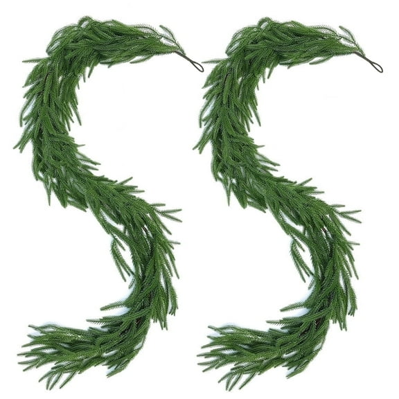 Uncahome 2 Pcs 6Feet Christmas Garlands, Norfolk Pine Garland,Real Touch Winter Green Pine Garland, Indoor, Outdoor Christmas Decorations