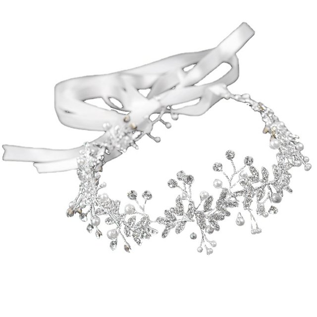 Diadema de boda Ormromra con flores de Diamantes de imitación plateados 40 x 5 cm