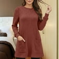 thumbnail image 2 of Gyujnb Women's Brushed Long Sleeve Shirt Round Neck Pocket Detail Tunic Length Casual Comfort Soft Everyday Top,Size:L, 2 of 6