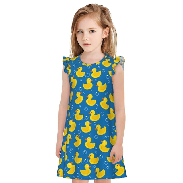 Balery Rubber Duck Camisón de princesa para niñas, pijama de algodón con mangas abullonadas, suave y bonito.-Medium