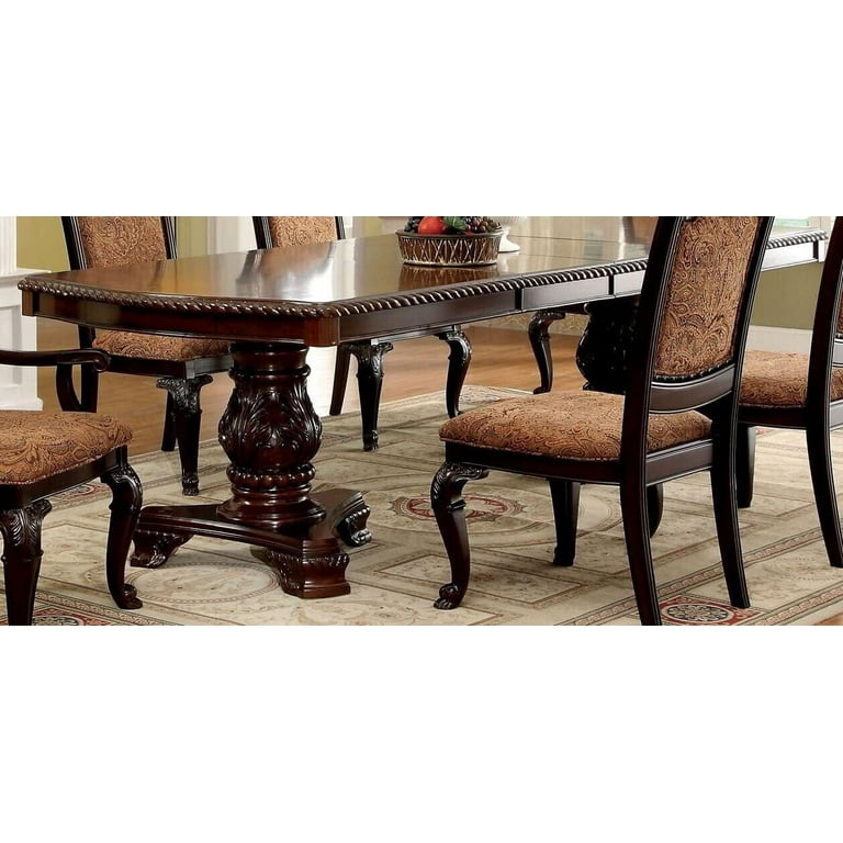 Brown Cherry 7pc Dining Set Solid Wood Table with Leaf 2 Arm Chairs 4 Side Chairs Fabric Upholstery Walmart