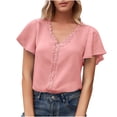 thumbnail image 2 of LOVZFMLL Hauts d'Été pour Femmes Mode Décontractée T-shirt Col en V Manches Courtes Blouse, 2 of 6
